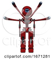 Poster, Art Print Of Robot Containing Dual Retro Camera Head And Happy Three-Eyed Round Head And Light Chest Exoshielding And Blue-Eye Cam Cable Tentacles And No Chest Plating And Prototype Exoplate Legs