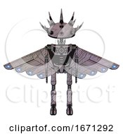 Poster, Art Print Of Mech Containing Black And White Anemone Dome Head And Light Chest Exoshielding And Cherub Wings Design And No Chest Plating And Ultralight Foot Exosuit Dark Sketch Lines Front View