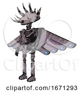 Poster, Art Print Of Mech Containing Black And White Anemone Dome Head And Light Chest Exoshielding And Cherub Wings Design And No Chest Plating And Ultralight Foot Exosuit Dark Sketch Lines Facing Right View