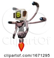 Poster, Art Print Of Android Containing Old Computer Monitor And Yellow Happy Face Display And Old Retro Speakers And Light Chest Exoshielding And Ultralight Chest Exosuit And Blue-Eye Cam Cable Tentacles 