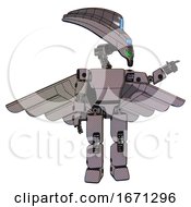 Poster, Art Print Of Cyborg Containing Flat Elongated Skull Head And Visor And Light Chest Exoshielding And Prototype Exoplate Chest And Pilots Wings Assembly And Prototype Exoplate Legs Halftone Gray