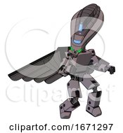 Poster, Art Print Of Cyborg Containing Flat Elongated Skull Head And Visor And Light Chest Exoshielding And Prototype Exoplate Chest And Pilots Wings Assembly And Prototype Exoplate Legs Halftone Gray