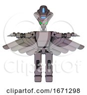 Poster, Art Print Of Cyborg Containing Flat Elongated Skull Head And Visor And Light Chest Exoshielding And Prototype Exoplate Chest And Pilots Wings Assembly And Prototype Exoplate Legs Halftone Gray T-Pose