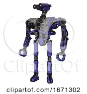 Poster, Art Print Of Cyborg Containing Dual Retro Camera Head And Simple Blue Telescopic Eye Head And Heavy Upper Chest And No Chest Plating And Ultralight Foot Exosuit Primary Blue Halftone