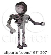 Poster, Art Print Of Bot Containing Green Dot Eye Corn Row Plastic Hair And Heavy Upper Chest And No Chest Plating And Ultralight Foot Exosuit Dark Ink Dots Sketch Interacting