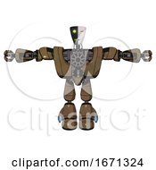 Poster, Art Print Of Robot Containing Humanoid Face Mask And Two-Face Black White Mask And Heavy Upper Chest And Heavy Mech Chest And Light Leg Exoshielding Old Copper T-Pose