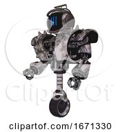 Robot Containing Digital Display Head And Three Vertical Line Design And Led And Protection Bars And Heavy Upper Chest And Heavy Mech Chest And Shoulder Spikes And Unicycle Wheel Scribble Sketch