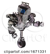 Poster, Art Print Of Robot Containing Digital Display Head And Three Vertical Line Design And Led And Protection Bars And Heavy Upper Chest And Heavy Mech Chest And Shoulder Spikes And Unicycle Wheel Scribble Sketch