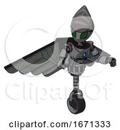 Poster, Art Print Of Bot Containing Grey Alien Style Head And Led Array Eyes And Light Chest Exoshielding And Blue Energy Core And Pilots Wings Assembly And Unicycle Wheel Patent Concrete Gray Metal