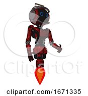 Poster, Art Print Of Android Containing Digital Display Head And Circle Eyes And Led And Protection Bars And Light Chest Exoshielding And Ultralight Chest Exosuit And Jet Propulsion Grunge Dots Dark Red