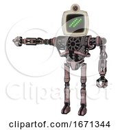 Cyborg Containing Old Computer Monitor And Double Backslash Pixel Design And Retro Futuristic Webcam And Heavy Upper Chest And No Chest Plating And Ultralight Foot Exosuit Powder Pink Metal
