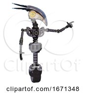 Poster, Art Print Of Automaton Containing Bird Skull Head And Brass Steampunk Eyes And Head Shield Design And Light Chest Exoshielding And No Chest Plating And Unicycle Wheel Light Lavender Metal