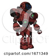 Poster, Art Print Of Mech Containing Digital Display Head And Blank-Faced Expression And Heavy Upper Chest And Chest Green Energy Cores And Prototype Exoplate Legs Grunge Matted Orange Facing Left View