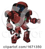 Poster, Art Print Of Mech Containing Digital Display Head And Blank-Faced Expression And Heavy Upper Chest And Chest Green Energy Cores And Prototype Exoplate Legs Grunge Matted Orange Fight Or Defense Pose