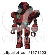 Poster, Art Print Of Mech Containing Digital Display Head And Blank-Faced Expression And Heavy Upper Chest And Chest Green Energy Cores And Prototype Exoplate Legs Grunge Matted Orange