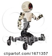 Poster, Art Print Of Cyborg Containing Three Led Eyes Round Head And Light Chest Exoshielding And Prototype Exoplate Chest And Insect Walker Legs Off White Toon Interacting