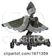 Poster, Art Print Of Droid Containing Grey Alien Style Head And Led Array Eyes And Alien Bug Creature Hat And Light Chest Exoshielding And Ultralight Chest Exosuit And Cherub Wings Design And Insect Walker Legs