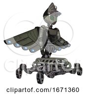 Poster, Art Print Of Droid Containing Grey Alien Style Head And Led Array Eyes And Alien Bug Creature Hat And Light Chest Exoshielding And Ultralight Chest Exosuit And Cherub Wings Design And Insect Walker Legs