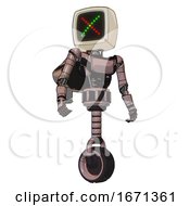 Poster, Art Print Of Automaton Containing Old Computer Monitor And Colored X Display And Light Chest Exoshielding And Ultralight Chest Exosuit And Rocket Pack And Unicycle Wheel Powder Pink Metal Hero Pose