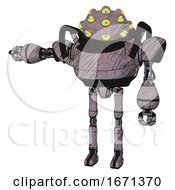 Poster, Art Print Of Mech Containing Many-Eyed Monster Head Design And Heavy Upper Chest And Ultralight Foot Exosuit Dark Sketch Lines Arm Out Holding Invisible Object