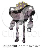 Poster, Art Print Of Mech Containing Many-Eyed Monster Head Design And Heavy Upper Chest And Ultralight Foot Exosuit Dark Sketch Lines Standing Looking Right Restful Pose