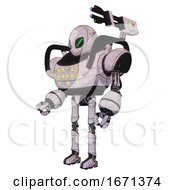 Droid Containing Grey Alien Style Head And Green Demon Eyes And Heavy Upper Chest And Colored Lights Array And Ultralight Foot Exosuit Sketch Pad Light Facing Right View