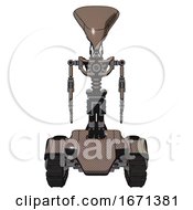 Poster, Art Print Of Automaton Containing Flat Elongated Skull Head And Light Chest Exoshielding And No Chest Plating And Tank Tracks Khaki Halftone Front View