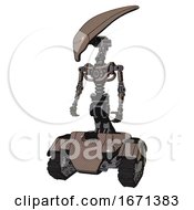 Poster, Art Print Of Automaton Containing Flat Elongated Skull Head And Light Chest Exoshielding And No Chest Plating And Tank Tracks Khaki Halftone Standing Looking Right Restful Pose