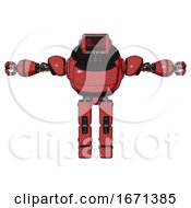Poster, Art Print Of Automaton Containing Dual Retro Camera Head And Clock Radio Head And Heavy Upper Chest And Prototype Exoplate Legs Primary Red Halftone T-Pose