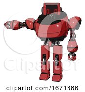 Poster, Art Print Of Automaton Containing Dual Retro Camera Head And Clock Radio Head And Heavy Upper Chest And Prototype Exoplate Legs Primary Red Halftone Arm Out Holding Invisible Object