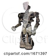 Poster, Art Print Of Droid Containing Humanoid Face Mask And Binary War Paint And Heavy Upper Chest And No Chest Plating And Light Leg Exoshielding And Stomper Foot Mod Grungy Fiberglass Facing Right View