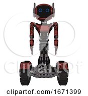 Poster, Art Print Of Automaton Containing Digital Display Head And Circle Eyes And Winglets And Light Chest Exoshielding And Ultralight Chest Exosuit And Tank Tracks Grunge Matted Orange Front View