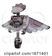 Poster, Art Print Of Bot Containing Techno Multi-Eyed Domehead Design And Light Chest Exoshielding And Blue Energy Core And Cherub Wings Design And Unicycle Wheel Dark Sketch Standing Looking Right Restful Pose