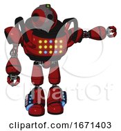 Poster, Art Print Of Automaton Containing Oval Wide Head And Green Led Ornament And Heavy Upper Chest And Colored Lights Array And Light Leg Exoshielding And Megneto-Hovers Foot Mod Dark Red