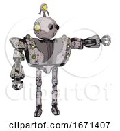 Poster, Art Print Of Cyborg Containing Oval Wide Head And Beady Black Eyes And Minibot Ornament And Heavy Upper Chest And Heavy Mech Chest And Green Cable Sockets Array And Ultralight Foot Exosuit Grunge Sketch Dots