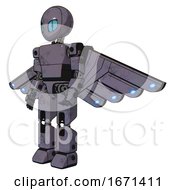 Poster, Art Print Of Android Containing Grey Alien Style Head And Blue Grate Eyes And Light Chest Exoshielding And Prototype Exoplate Chest And Cherub Wings Design And Prototype Exoplate Legs Light Lavender Metal