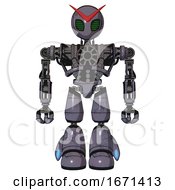 Poster, Art Print Of Mech Containing Grey Alien Style Head And Led Array Eyes And Heavy Upper Chest And No Chest Plating And Light Leg Exoshielding Light Lavender Metal Front View