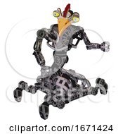 Poster, Art Print Of Robot Containing Bird Skull Head And Big Yellow Eyes And Chicken Design And Heavy Upper Chest And No Chest Plating And Insect Walker Legs Scribble Sketch Fight Or Defense Pose