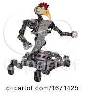 Poster, Art Print Of Robot Containing Bird Skull Head And Big Yellow Eyes And Chicken Design And Heavy Upper Chest And No Chest Plating And Insect Walker Legs Scribble Sketch Interacting