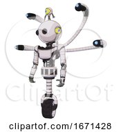 Poster, Art Print Of Android Containing Oval Wide Head And Beady Black Eyes And Minibot Ornament And Light Chest Exoshielding And Ultralight Chest Exosuit And Blue-Eye Cam Cable Tentacles And Unicycle Wheel