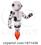 Poster, Art Print Of Automaton Containing Oval Wide Head And Giant Blue And Red Led Eyes And Light Chest Exoshielding And Prototype Exoplate Chest And Jet Propulsion White Halftone Toon Interacting