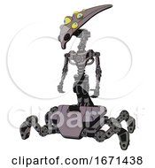 Poster, Art Print Of Cyborg Containing Flat Elongated Skull Head And Yellow Eyeball Array And Light Chest Exoshielding And No Chest Plating And Insect Walker Legs Halftone Gray Standing Looking Right Restful Pose
