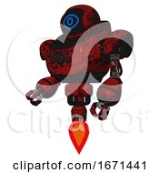 Poster, Art Print Of Robot Containing Digital Display Head And Large Eye And Heavy Upper Chest And Chest Compound Eyes And Jet Propulsion Grunge Dots Dark Red Facing Right View