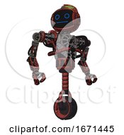 Poster, Art Print Of Cyborg Containing Digital Display Head And Blank-Faced Expression And Green Led Array And Heavy Upper Chest And No Chest Plating And Unicycle Wheel Grunge Matted Orange Hero Pose