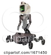 Poster, Art Print Of Cyborg Containing Old Computer Monitor And Angry Pixels Face And Retro-Futuristic Webcam And Light Chest Exoshielding And Ultralight Chest Exosuit And Insect Walker Legs Light Pink Beige