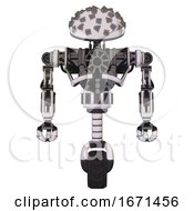 Poster, Art Print Of Automaton Containing Metal Cubes Dome Head Design And Heavy Upper Chest And No Chest Plating And Unicycle Wheel White Halftone Toon Front View