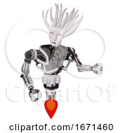 Poster, Art Print Of Cyborg Containing Humanoid Face Mask And Heavy Upper Chest And No Chest Plating And Jet Propulsion White Halftone Toon Fight Or Defense Pose