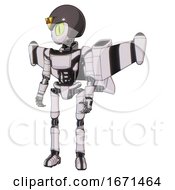 Poster, Art Print Of Mech Containing Grey Alien Style Head And Cats Eyes And Triangle Design And Gray Helmet And Light Chest Exoshielding And Ultralight Chest Exosuit And Stellar Jet Wing Rocket Pack 