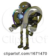 Poster, Art Print Of Robot Containing Oval Wide Head And Blue Eyes And Steampunk Iron Bands With Bolts And Heavy Upper Chest And Heavy Mech Chest And Spectrum Fusion Core Chest And Ultralight Foot Exosuit