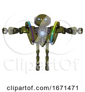 Poster, Art Print Of Robot Containing Oval Wide Head And Blue Eyes And Steampunk Iron Bands With Bolts And Heavy Upper Chest And Heavy Mech Chest And Spectrum Fusion Core Chest And Ultralight Foot Exosuit